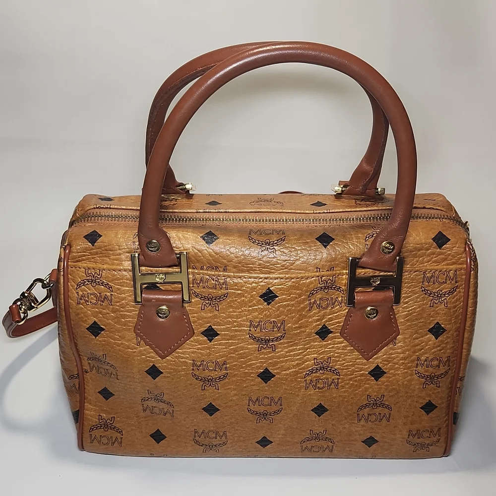 Authentic MCM Monogram Vintage Speedy Bag Cognac Visetos w/ Crossbody Strap